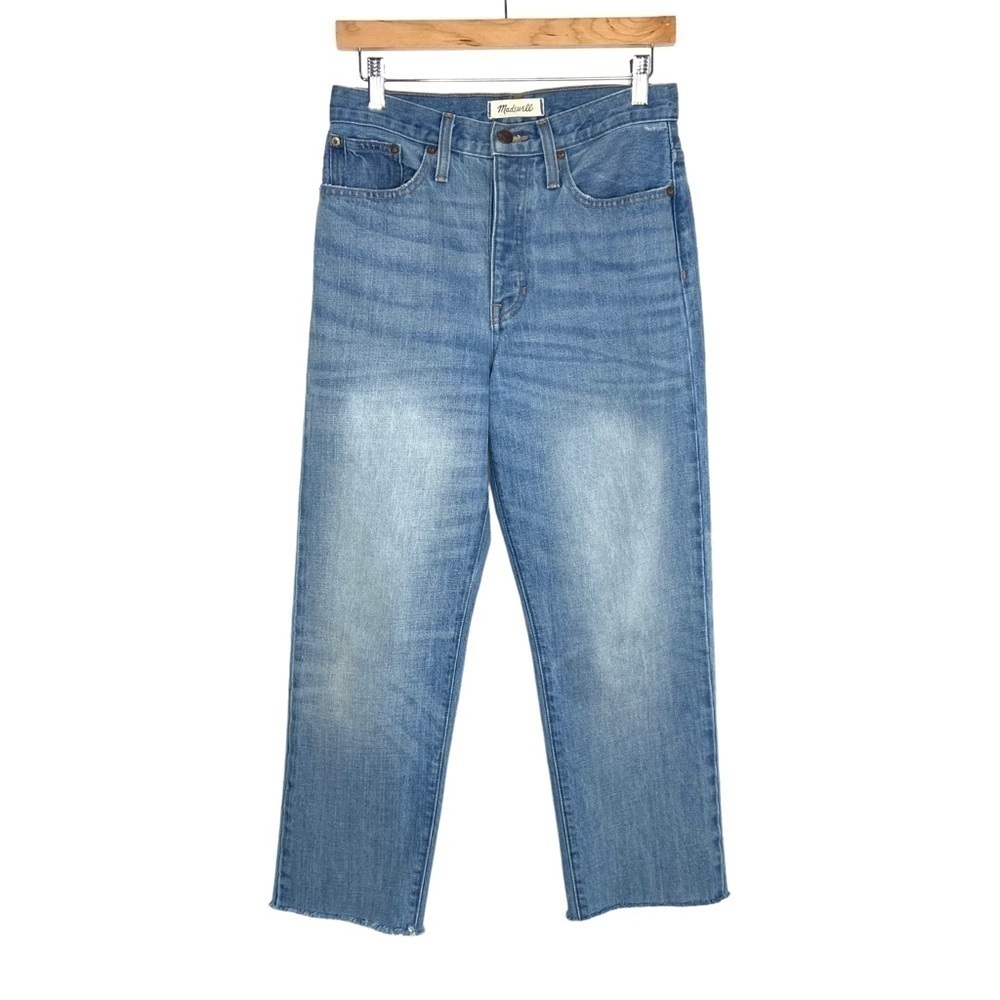 Madewell Women The Dadjean Button Fly Cropped Jeans Sz 25 High Rise Raw Hem READ